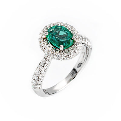 18K White Gold 1.20ct Emerald and Tdw. 0.88ct Diamond Engagement Ring | Emerald Engagement Rings Melbourne | Engagement Rings Melbourne | Wedding Rings Melbourne | H&H Jewellery