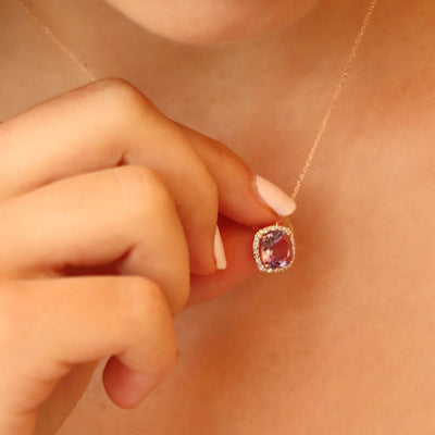 9K Rose Gold Amethyst and Diamond Pendant | Gold & Diamond Necklaces and Pendants Melbourne | Gold & Diamond Necklaces and Pendants Australia | H&H Jewellery 