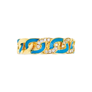 18K Yellow Gold Blue Enamel and Diamond Ring - 20719371 - H&H Jewellery Pty Ltd