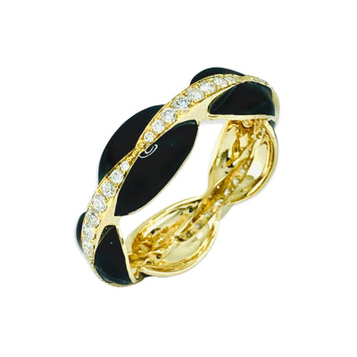 18K Yellow Gold Black Enamel and Diamond Ring - 20719340 - H&H Jewellery Pty Ltd