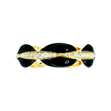 18K Yellow Gold Black Enamel and Diamond Ring - 20719340 - H&H Jewellery Pty Ltd