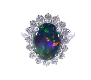 18K White Gold 3.13ct Solid Black Opal & Diamond Ring | Opal Jewellery Australia | Opal Necklaces & Pendant Melbourne | H&H Jewellery
