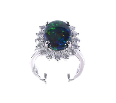 18K White Gold 3.13ct Solid Black Opal & Diamond Ring | Opal Jewellery Australia | Opal Necklaces & Pendant Melbourne | H&H Jewellery