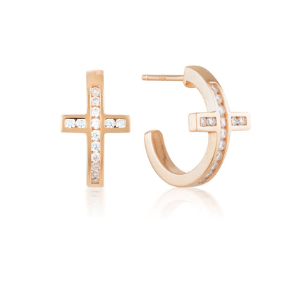 SPIRITUS CROSS HOOP EARRING - ROSE GOLD - H&H Jewellery Pty Ltd