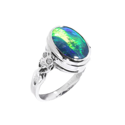 18K White Gold 3.87ct Solid Black Opal & Diamond Ring | Opal Jewellery Australia | Opal Necklaces & Pendant Melbourne | H&H Jewellery