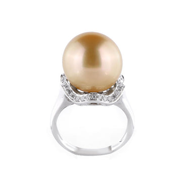 18K White Gold Golden South Sea Pearl & Diamond Ring | Pearl Engagement Ring Melbourne | Diamond Engagement Rings Melbourne | H&H Jewellery