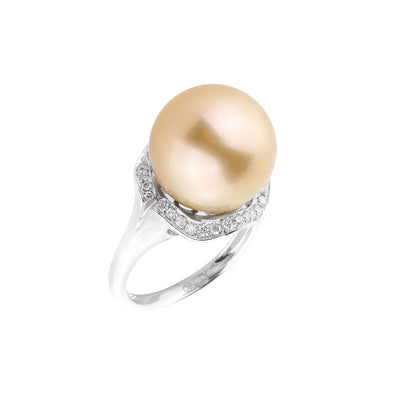 18K White Gold Golden South Sea Pearl & Diamond Ring | Pearl Engagement Ring Melbourne | Diamond Engagement Rings Melbourne | H&H Jewellery