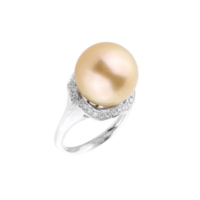 18K White Gold Golden South Sea Pearl & Diamond Ring - 20506155 - H&H Jewellery Pty Ltd