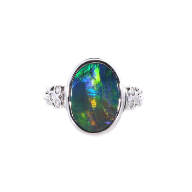 18K White Gold 3.87ct Solid Black Opal & Diamond Ring | Opal Jewellery Australia | Opal Necklaces & Pendant Melbourne | H&H Jewellery