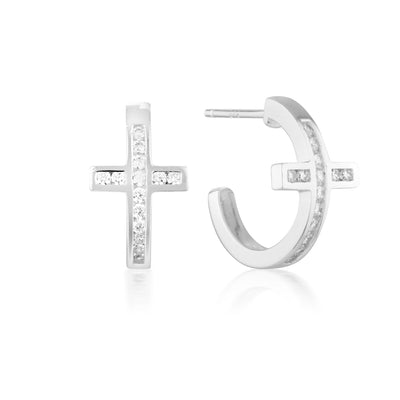 SPIRITUS CROSS HOOP EARRING - SILVER - H&H Jewellery Pty Ltd