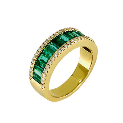 18K Yellow Gold 1.65ct  Emeralds and Diamonds Band - 20719302 - H&H Jewellery Pty Ltd
